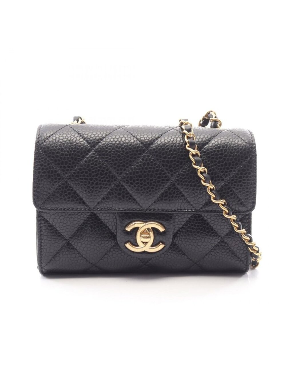 Chanel Shoulder Bag Quilted Small Flap Black Caviar Leather Chain